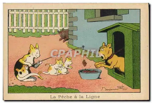 Image Benjamin Rabier La peche a la ligne Chat Chien