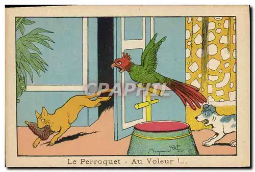 Image Benjamin Rabier Le perroquet Au voleur ! Chat Chien