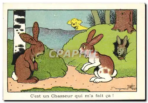 Image Benjamin Rabier C&#39est un chasseur qui m&#39a fait ca ! Lapin