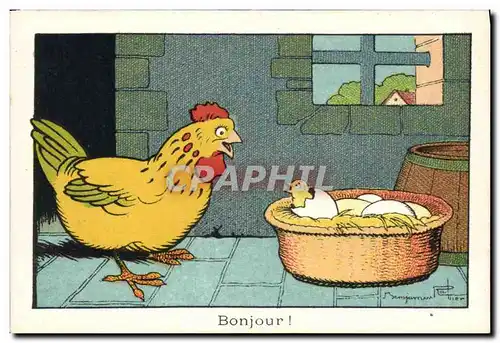 Image Benjamin Rabier Bonjour Poule Oeuf Poussin