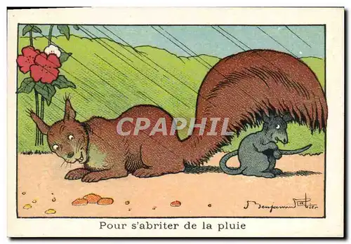 Image Benjamin Rabier Pour s&#39abriter de la pluie Ecureuil Souris