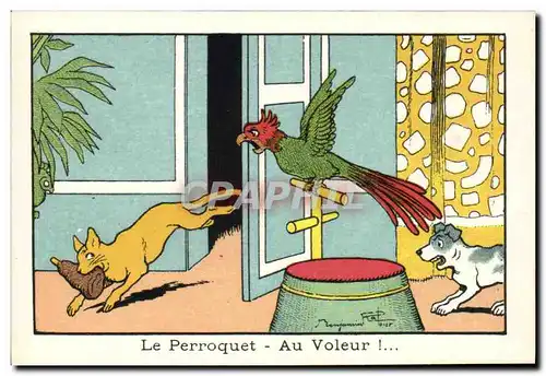 Image Benjamin Rabier Le perroquet Au voleur ! Chat Chien
