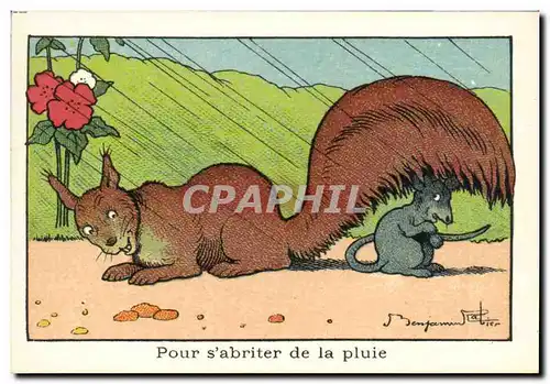 Image Benjamin Rabier Pour s&#39abriter de la pluie Ecureuil Souris