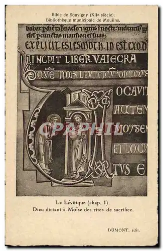 Cartes postales Bibliotheque Bible de Souvigny Moulins Le Levitique Dieu dictant a Moise des rites de sacrifice