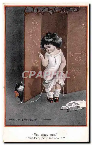 Ansichtskarte AK Fantaisie Illustrateur Fred Spurgin Enfant Chat You saucy puss