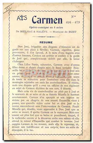 Cartes postales Carmen Meilhac Halevy Bizet