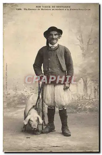 Ansichtskarte AK Cochon Porc Nos vieux de Bretagne Un eleveur de Mahalon se rendant a la Foire de Pont Croix