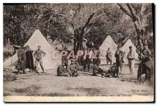 Cartes postales Militaria Chasseurs Alpins Camp de St Veran Cagnes Un coin du camp sous les oliviers