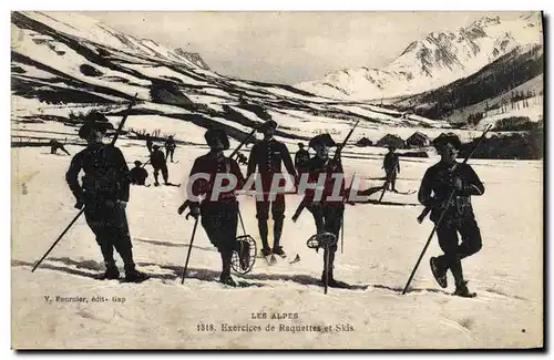 Cartes postales Militaria Chasseurs Alpins Les Alpes Exercices de raquettes et skis