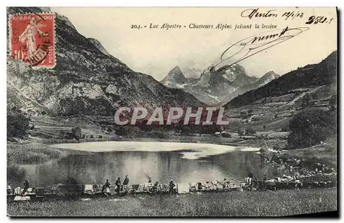 Ansichtskarte AK Militaria Chasseurs Alpins faisant la lessive Lac alpestre