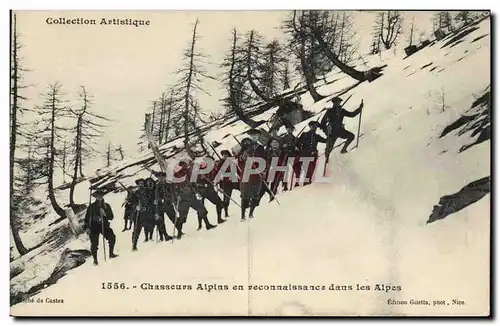 Cartes postales Militaria Chasseurs Alpins en reconnaissance dans les Alpes