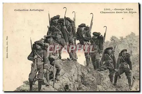 Cartes postales Militaria Chasseurs Alpins Groupe alpin Chasseurs dans les Alpes