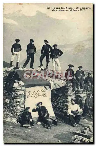 Cartes postales Militaria Chasseurs Alpins Dans les Alpes Une cuisine