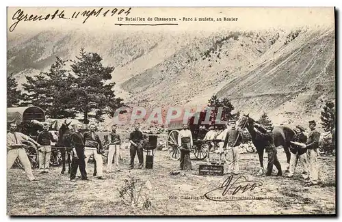 Ansichtskarte AK Militaria Chasseurs Alpins 12eme bataillon de chasseurs Parc a mulets au rosier