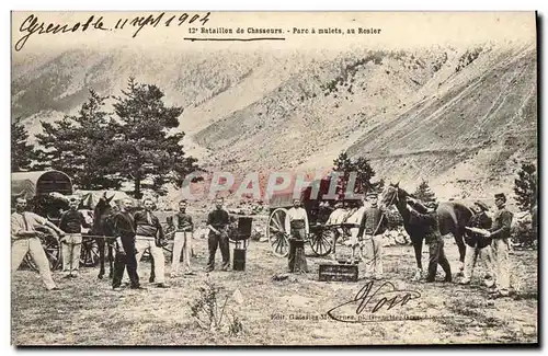 Cartes postales Militaria Chasseurs Alpins 12eme bataillon de chasseurs Parc a mulets au rosier