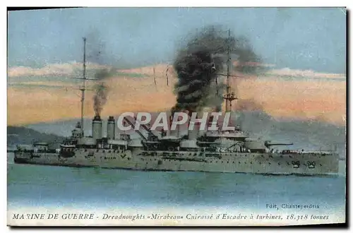 Cartes postales Bateau Dreadnoughts Mirabeau Cuirasse d&#39escadre a turbines