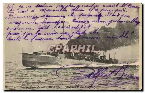 Cartes postales Bateau Mousqueton Contre torpilleur