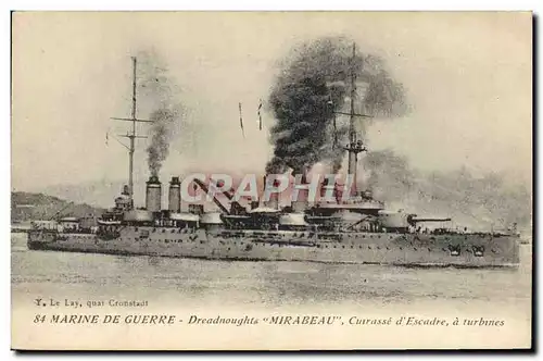 Cartes postales Bateau Dreadnoughts Mirabeau Cuirasse d'escadre a turbines