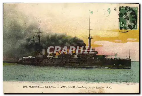 Cartes postales Bateau Mirabeau Dreadnought 1ere escadre