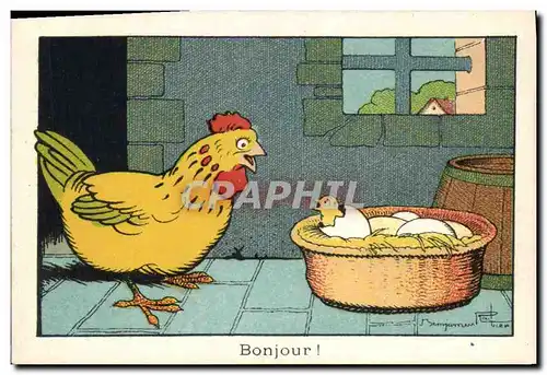 Chromo Bledine Bonjour Poule Poussin