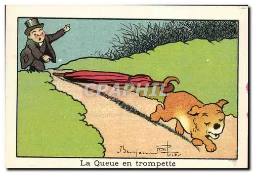 Chromo Bledine La queue en trompette Chien