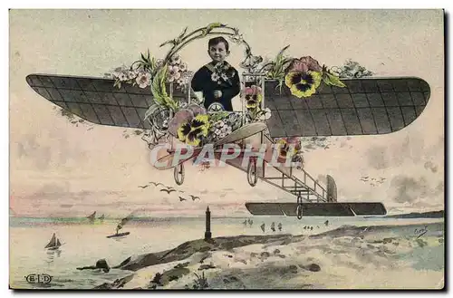 Ansichtskarte AK Fantaisie Illustrateur Enfant Avion Aviation