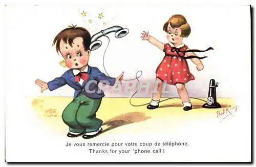 Cartes postales Fantaisie Illustrateur Bob King Enfants Telephone