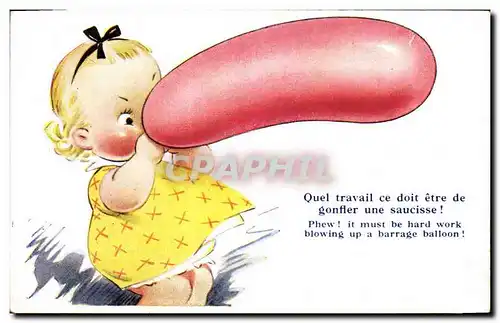 Cartes postales Fantaisie Illustrateur Enfant Saucisse