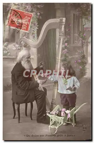 Cartes postales Enfant Vieillard Harpe