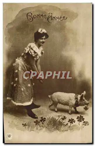 Cartes postales Cochon Porc Femme Bonne annee