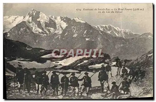 Cartes postales Militaria Chasseurs Alpins Environs de Ste Foy Le Mont Pourri vu du lac du retour