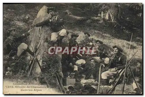 Cartes postales Militaria Groupe de Chasseurs Alpins dans les Alpes