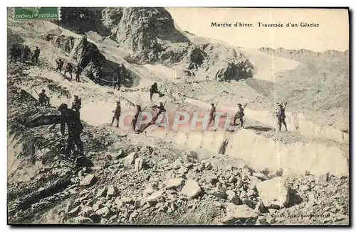 Cartes postales Militaria Chasseurs Alpins Marche d&#39hiver Traversee d&#39un glacier