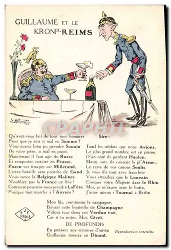 Cartes postales Fantaisie Illustrateur Militaria Guillaume et le Kronp Reims