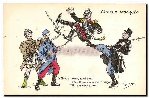 Ansichtskarte AK Fantaisie Illustrateur Militaria Attaque brusquee