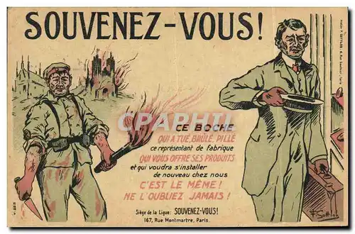 Ansichtskarte AK Fantaisie Illustrateur Militaria Souvenez vous Boche