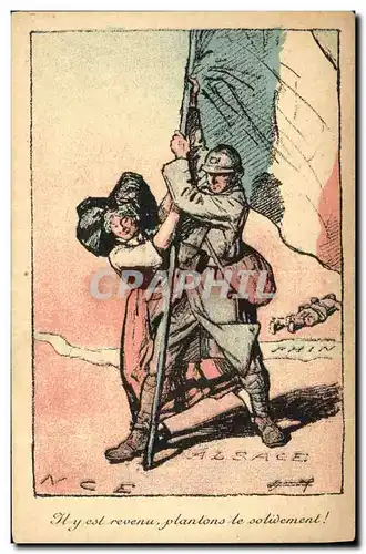 Ansichtskarte AK Fantaisie Illustrateur Militaria Alsace