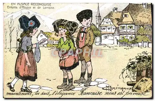 Ansichtskarte AK Fantaisie Illustrateur Militaria En Alsace Enfants d&#39Alsace et de Lorraine