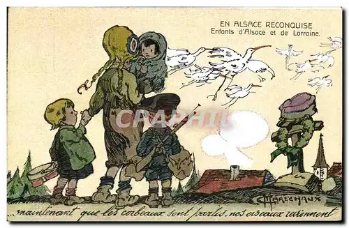 Ansichtskarte AK Fantaisie Illustrateur Militaria En Alsace reconquise Enfants d&#39Alsace et de Lorraine