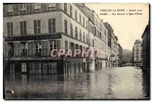 Ansichtskarte AK Billard Crue de la Seine Janvier 1910 Paris Rue Surcouf et Quai d&#39Orsay Cafe Restaurant 2 Bil