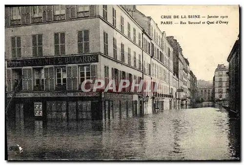 Cartes postales Billard Crue de la Seine Janvier 1910 Paris Rue Surcouf et Quai d&#39Orsay Cafe Restaurant 2 Bil