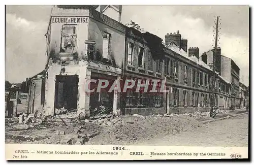 Cartes postales Billard Creil Maisons bombardees par les Allemands Militaria Cafe Billard