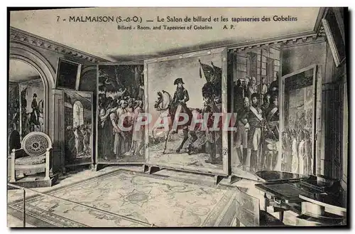 Cartes postales Billard Malmaison le salon de billard et les tapisseries des Gobelins Napoleon 1er