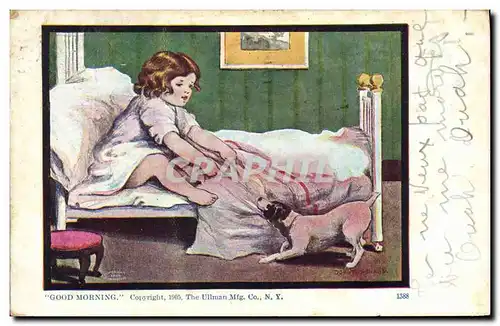 Cartes postales Fantaisie Illustrateur Enfant Good morning Chien