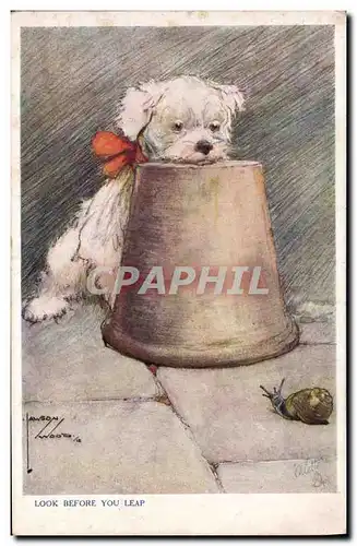 Cartes postales Fantaisie Illustrateur Chien Look before you leap Escargot