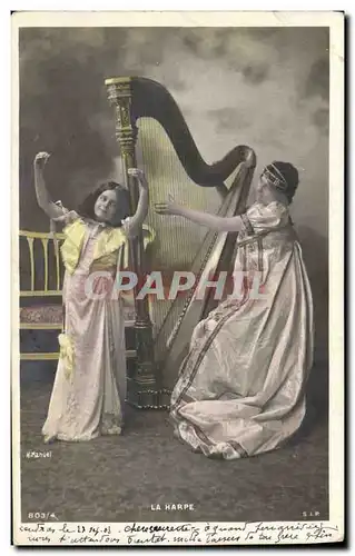Cartes postales Femme Enfant La harpe