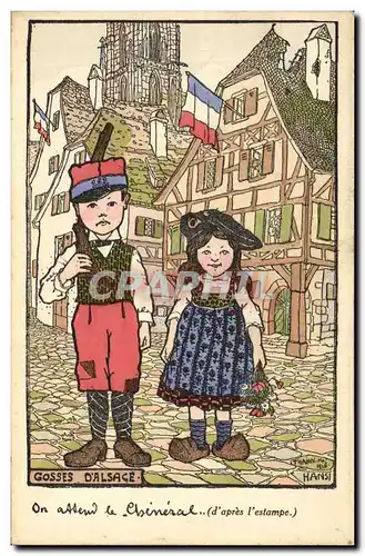 Cartes postales Fantaisie Illustrateur Hansi On attend le Cheneral Gosses d&#39Alsace Enfants