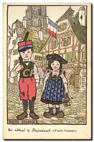 Cartes postales Fantaisie Illustrateur Hansi On attend le Cheneral Gosses d'Alsace Enfants