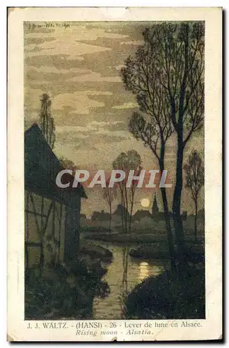 Cartes postales Fantaisie Illustrateur Hansi Alsace Lever de lune en Alsace