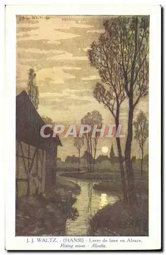 Cartes postales Fantaisie Illustrateur Hansi Alsace Lever de lune en Alsace